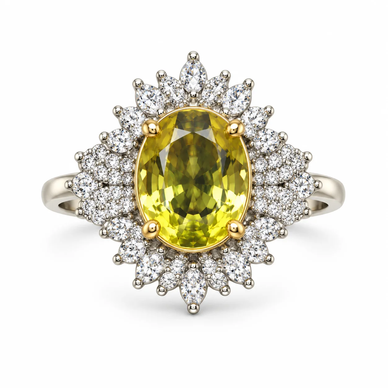 Yellow-Green Halo Statement Ring