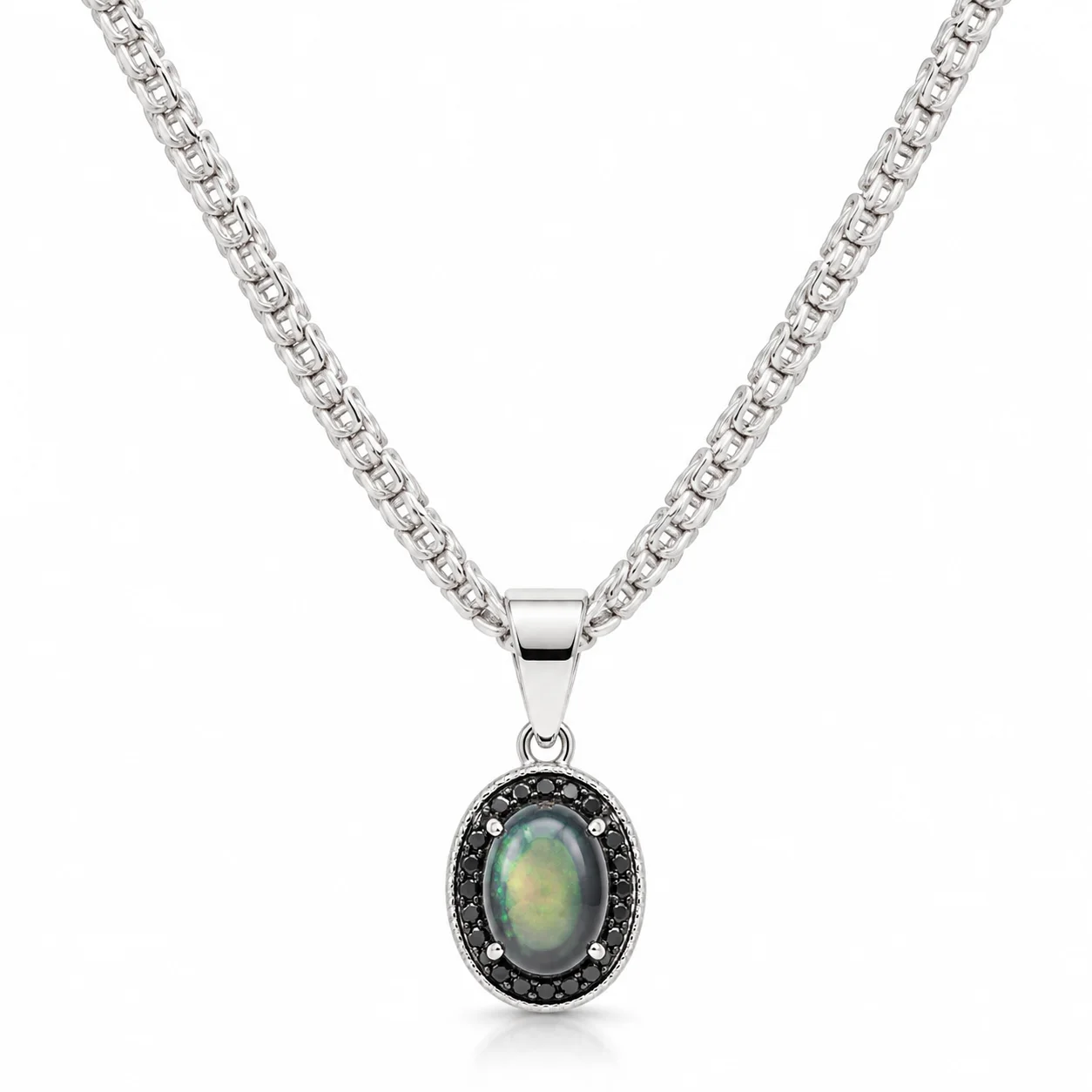 Opal Halo Pendant Necklace